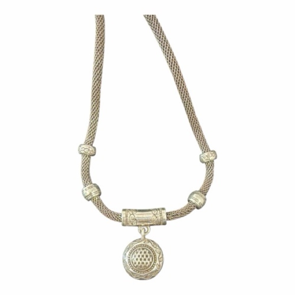 Brighton mesh chain necklace reversible heart pendant silver